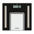 Black digital bathroom scale with silver accents, top view, Salter branding.