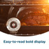 Oven thermometer beside roasted meat and potatoes on tray, illustrating in-use cooking.