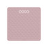 Pink square digital kitchen scale with textured surface, display showing 0 grams
