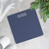Blue digital bathroom scale with LED display, shown on tiled floor for product listing.