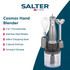 Gunmetal hand blender set with whisk, chopper and beaker attachments on kitchen counter