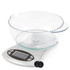 Digital kitchen scale with clear mixing bowl and two CR2032 batteries included