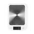 Silver digital kitchen scale with rectangular design and LCD display, showing zero grams.