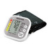 Digital upper arm blood pressure monitor with cuff, white and grey, showing display screen