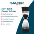 Black and silver hourglass salt and pepper mill with SALTER logo, product image