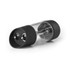 Black dual-chamber grinder for salt and pepper, transparent middle section