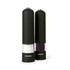 Set of two black Salter electric mills, one filled with sea salt, one with black pepper.