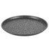 Round black and white speckled metal pizza tray, shown angled on a white background