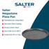 Black speckled round pizza tray shown empty on kitchen counter