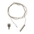 Silver oven temperature probe set with braided cable and metal clip on white background