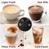 Product graphic showing four drinks: light froth, hot milk, thick froth, cold foam.