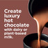 Banner for luxury hot chocolate, shows chocolate being poured into a cup.