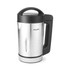 Silver soup maker with black handle and lid, shown upright on white background