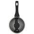 Non-stick black frying pan with glass lid, viewed from above