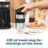 Black Salter filter coffee machine with stainless steel travel mug, power button pressed