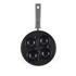 Grey non-stick frying pan with four egg sections, shown top down.