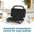 Open black waffle maker with automatic temperature control