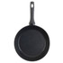 Black non-stick frying pan with textured interior, shown from above