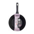 Black frying pan, bottom view showing induction base and handle