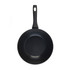 Black non-stick frying pan with textured interior, shown from above.