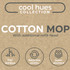 Promotional graphic for cotton mop with extra refill, FSC bamboo, recycled plastic, super absorbent