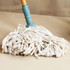 Cotton string mop head with blue plastic fitting shown on light floor