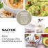 Salter Mini Chopper Pro shown preparing hummus and guacamole, with feeding chute for adding oil.