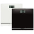 Black glass electronic bathroom scale with large display, Salter brand.