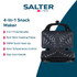 Salter 4-in-1 snack maker with non-stick plates, open, showing sandwich toasting surface.