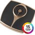 Mechanical bathroom scale with black and gold finish, dial display and 15 year guarantee badge.