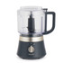 Black and silver food processor with clear bowl and handle, shown from the front
