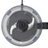 Food processor bowl with stainless steel chopping blade, top down view