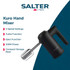 Black electric hand mixer with attachments on kitchen counter