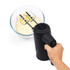 Black electric hand mixer with whisk and dough attachments on white background