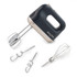 Salter hand mixer in black and champagne, with beaters, dough hooks and whisk attachments.