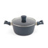 Grey non-stick saucepan with glass lid and side handles