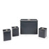 Set of four black metal kitchen storage tins with gold knobs, suitable for tea, coffee, sugar, bread.