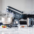 Grey Salter stand mixer and hand mixer on kitchen counter, mixing bowl included