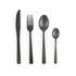 Set of four black stainless steel cutlery items: knife, fork, spoon and teaspoon
