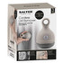 Cordless lint remover in taupe with XL head, shown in-use for removing lint from clothes.