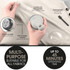 Cordless rechargeable fabric shaver in use on beige jumper, cleaning brush beside.