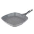 Grey speckled non-stick square grill pan with handle, shown on white background