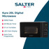 Black Salter microwave on kitchen worktop with control panel, plant and snack bowl beside
