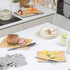 Set of three bamboo chopping boards with grey and white edges, stacked