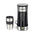 Salter single-serve coffee maker in black and silver with travel mug