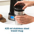 420 ml stainless steel travel mug with lid being fitted