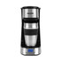 Silver and black filter coffee maker with travel mug and digital display