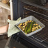 Grey speckled square baking tin on kitchen counter