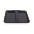 Black speckled plastic sink drainer tray with dual compartments, shown front view