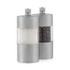 Set of two silver salt and pepper grinders with clear central chambers